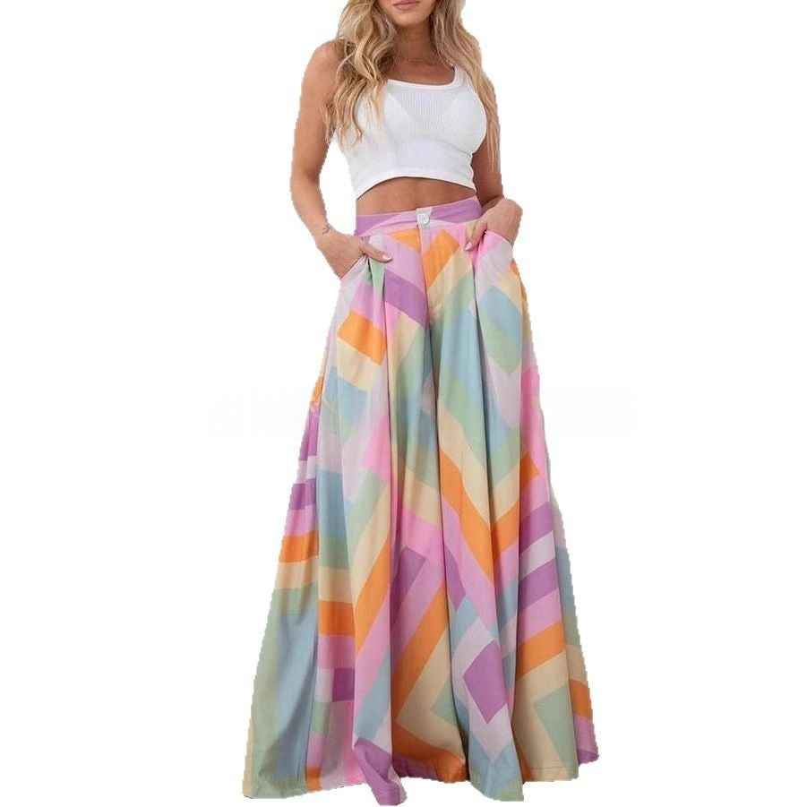 High-Waist Wide-Leg Spandex Pants – Pockets, Bold Colours