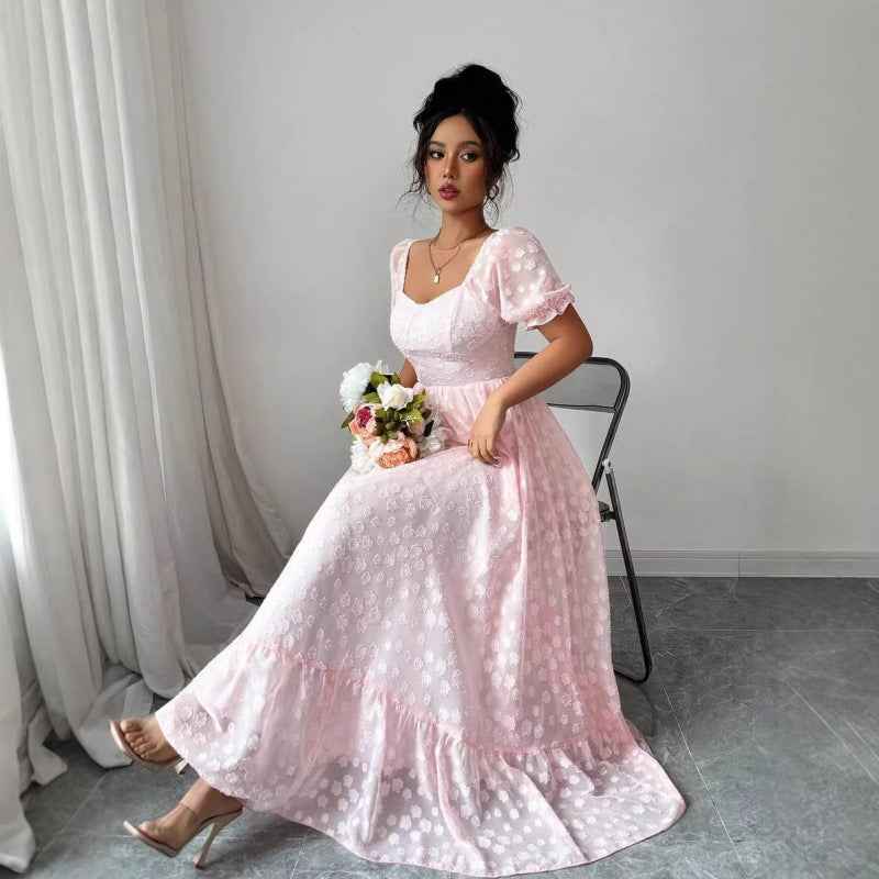 High-Waist Jacquard Flared Maxi Dress — 3 Colours
