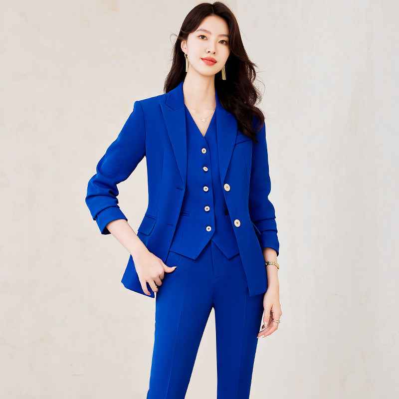 Royal Blue Double-Button Blazer, Trousers & Vest Three-Piece Suit Set