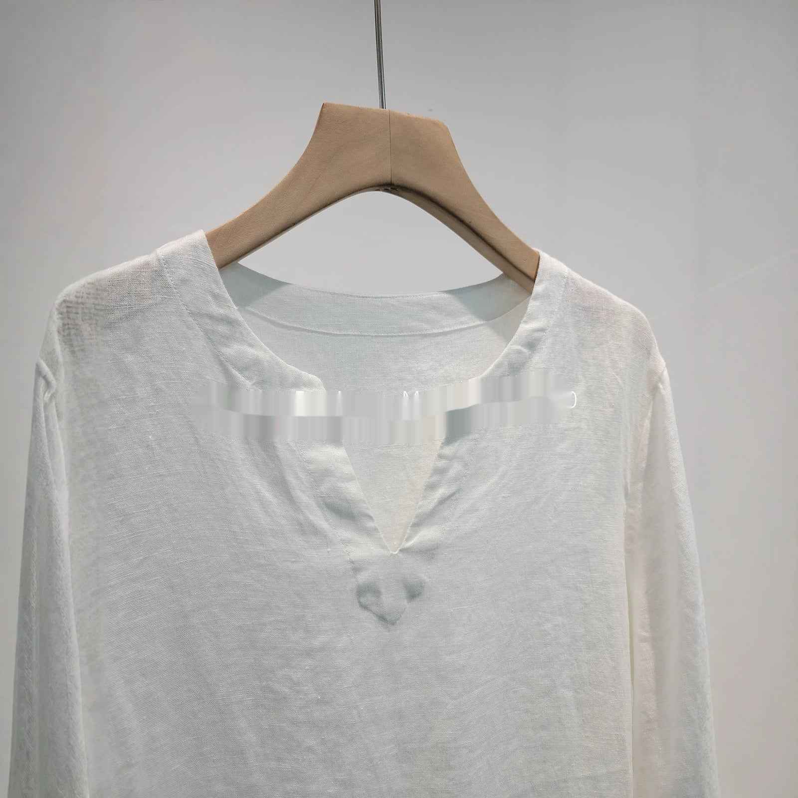 Womens Linen Plain-weave Top With Three-quarter Sleeves
