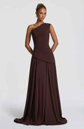 Women's One-Shoulder Metallic Yarn Evening Gown — Lace-Up & Straight Silhouette