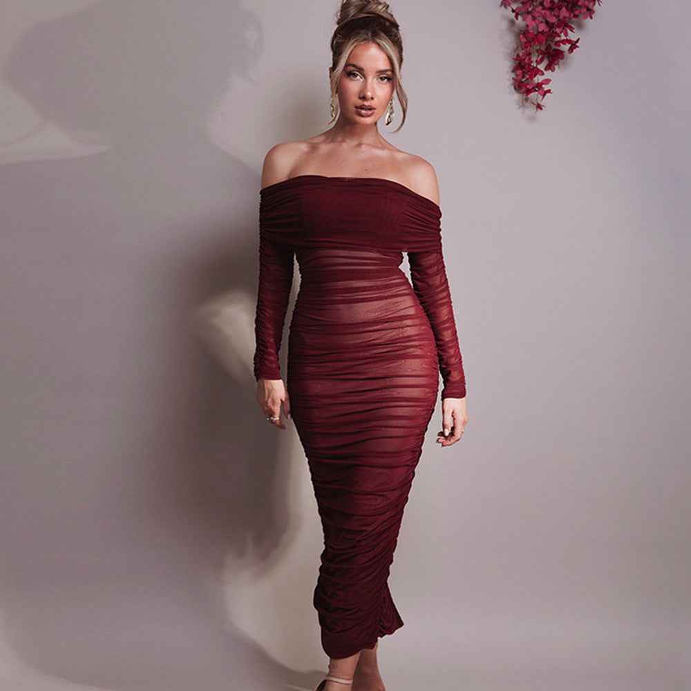 Wrap-Style Patchwork Midi Dress – High Waist for Women