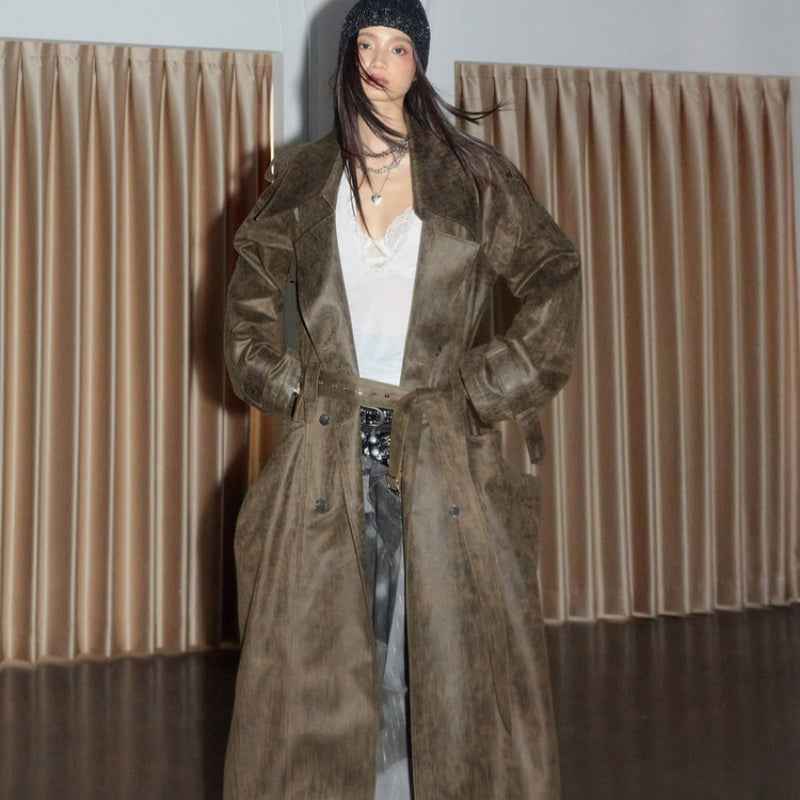 Women's Retro PU Leather Large Pocket Coat