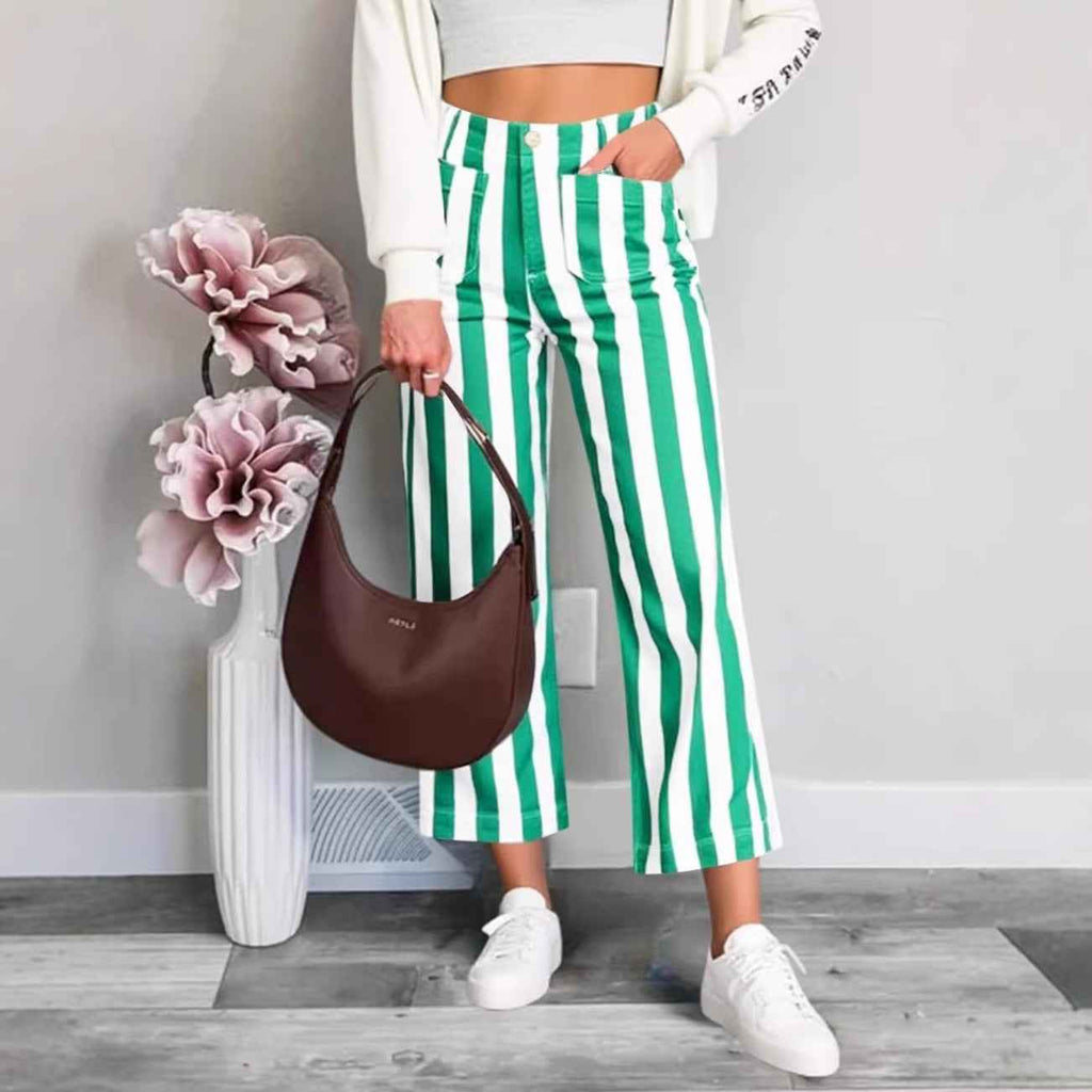 Summer Striped-print Fashionable Casual Womens Pants