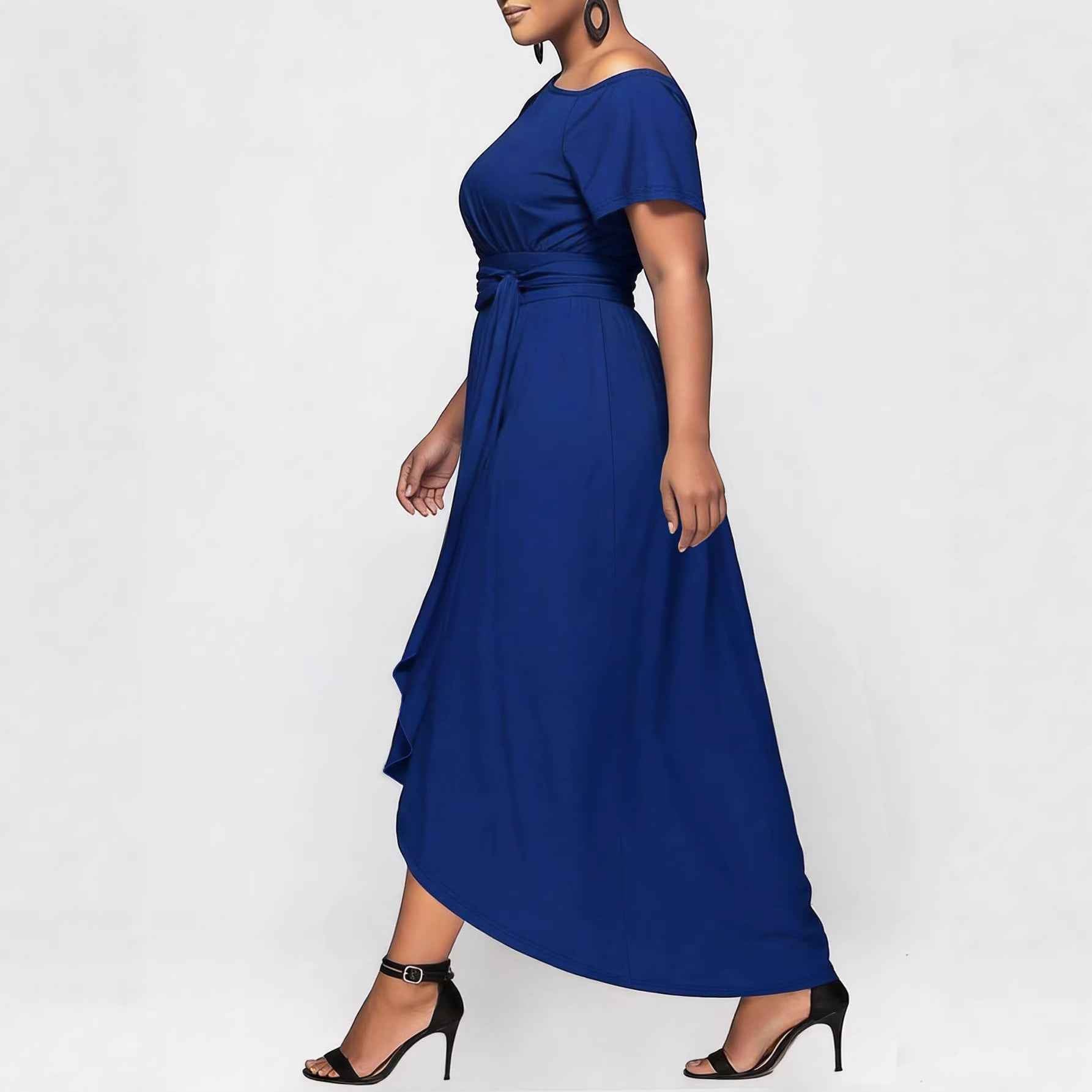 Off-Shoulder Asymmetric Hem Maxi Dress – Plus Size