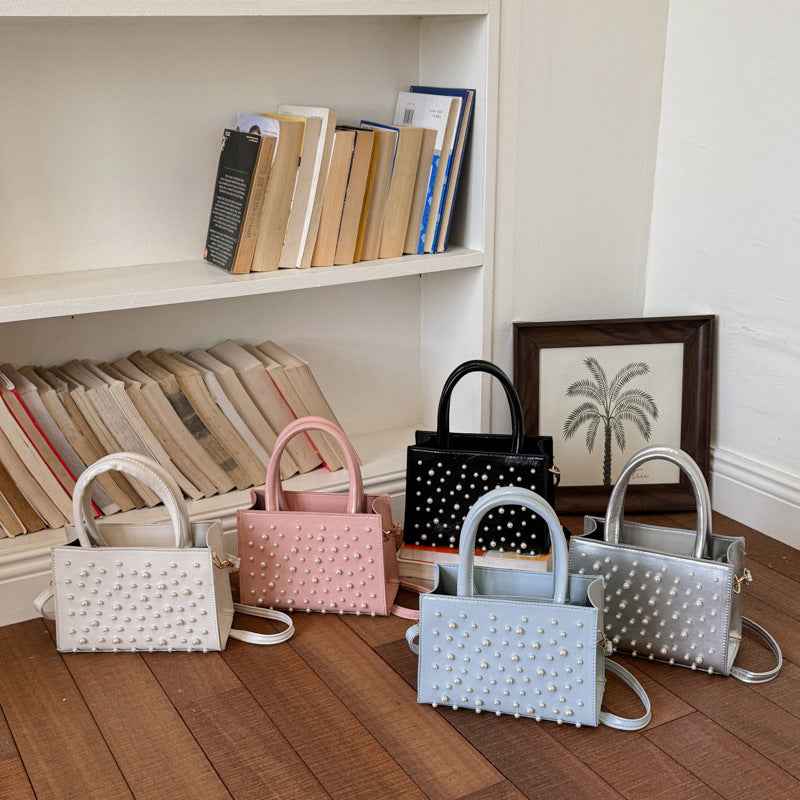 Solid-color Sweet Small Square Handbag With Rivets Single-shoulder Style