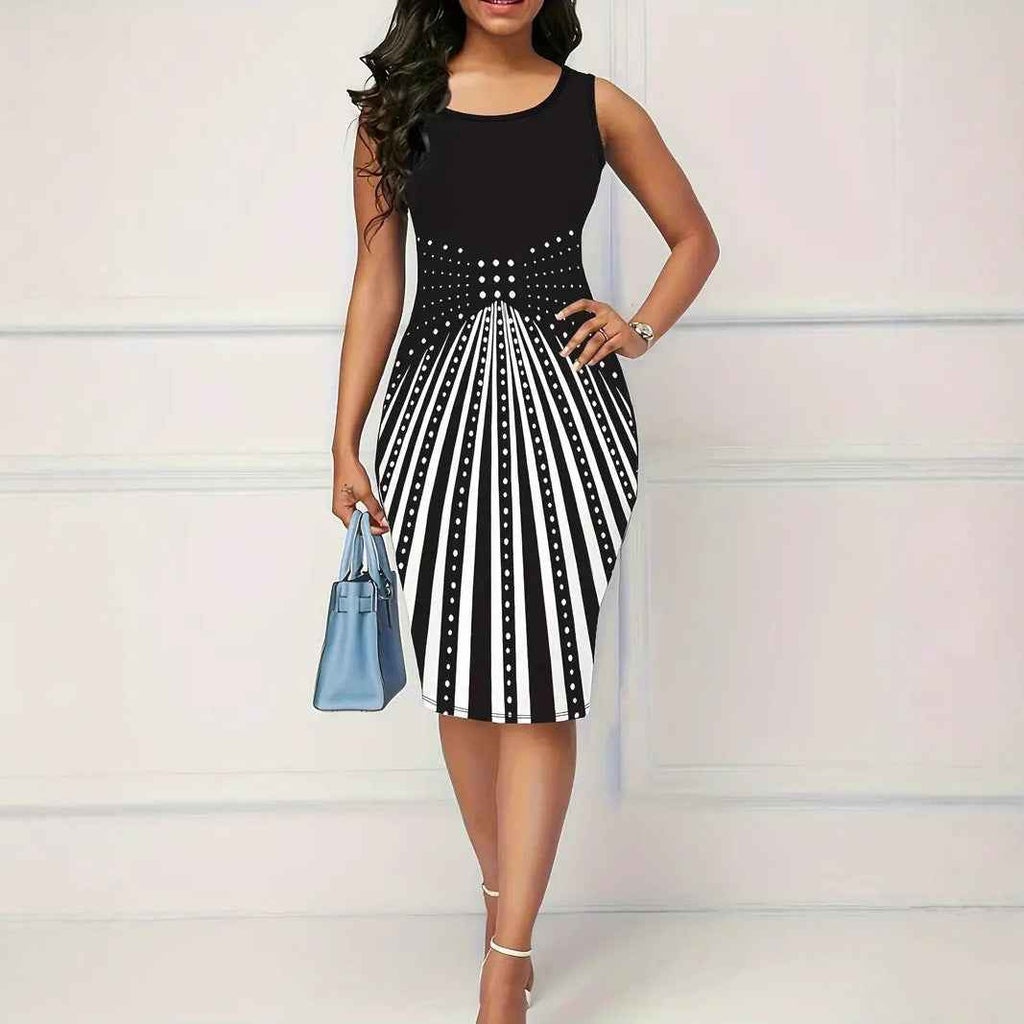 Women's U-Neck Sleeveless Printed Sheath Midi Dress — 2 Colours, S–3XL
