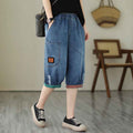 Washed Denim Harem Cropped Pants – High-Waist Retro Capris