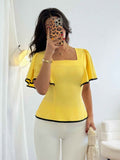 Ruffled Hem Short Sleeve Top – Butter Yellow