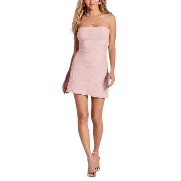 Jacquard Sequin Strapless Bodycon Mini Dress