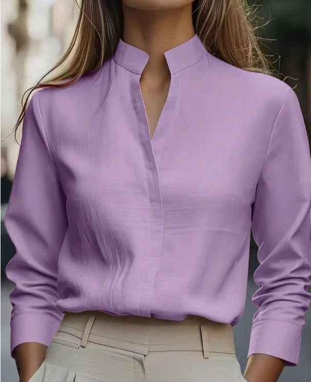 Womens Casual V-Neck Long-Sleeve Shirt