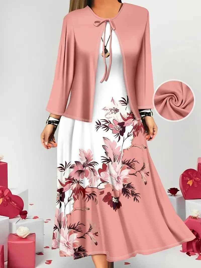 Color-block Elegant And Sophisticated Professional Coat Paired With A Dress Set