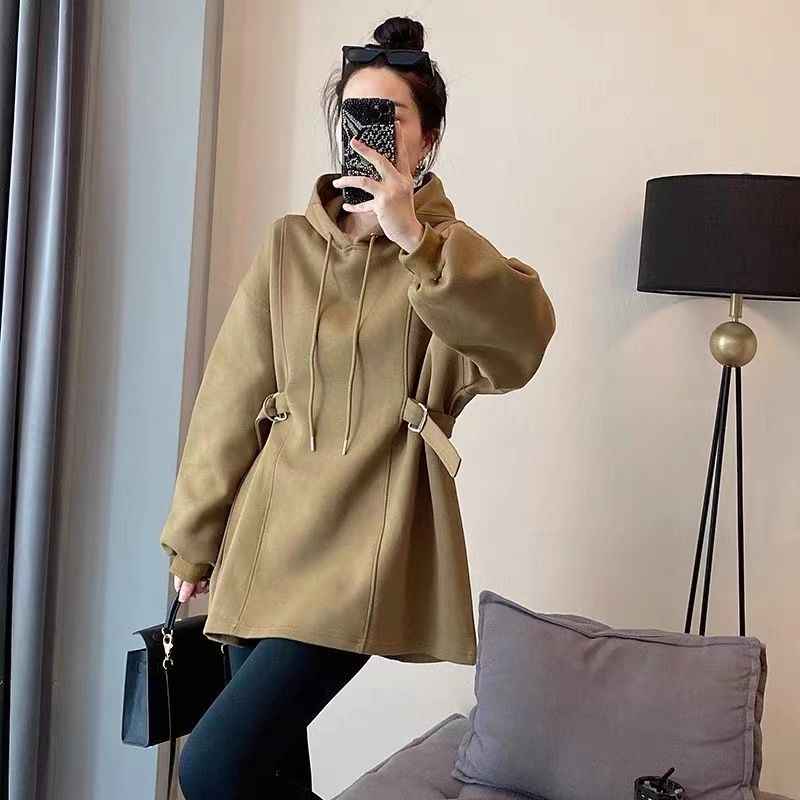 Women's Mid-Length Drawstring Hoodie Sweatshirt