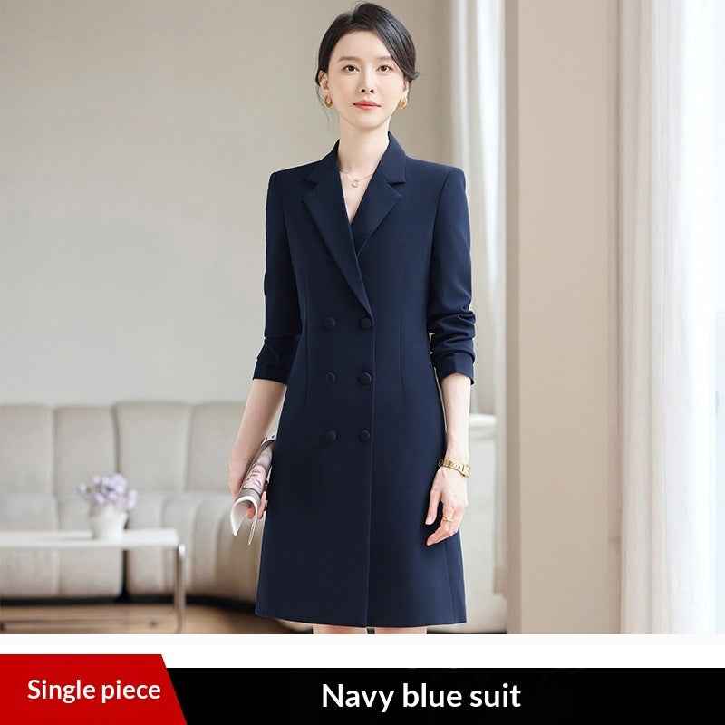 Long-Sleeve Stretch Midi Dress – Slim Fit Office Suit Dress