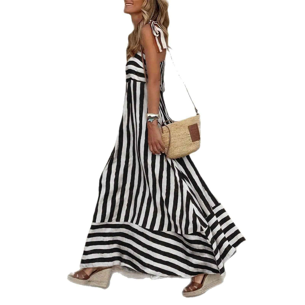 Strapless Printed Flared Loose-fitting Dress