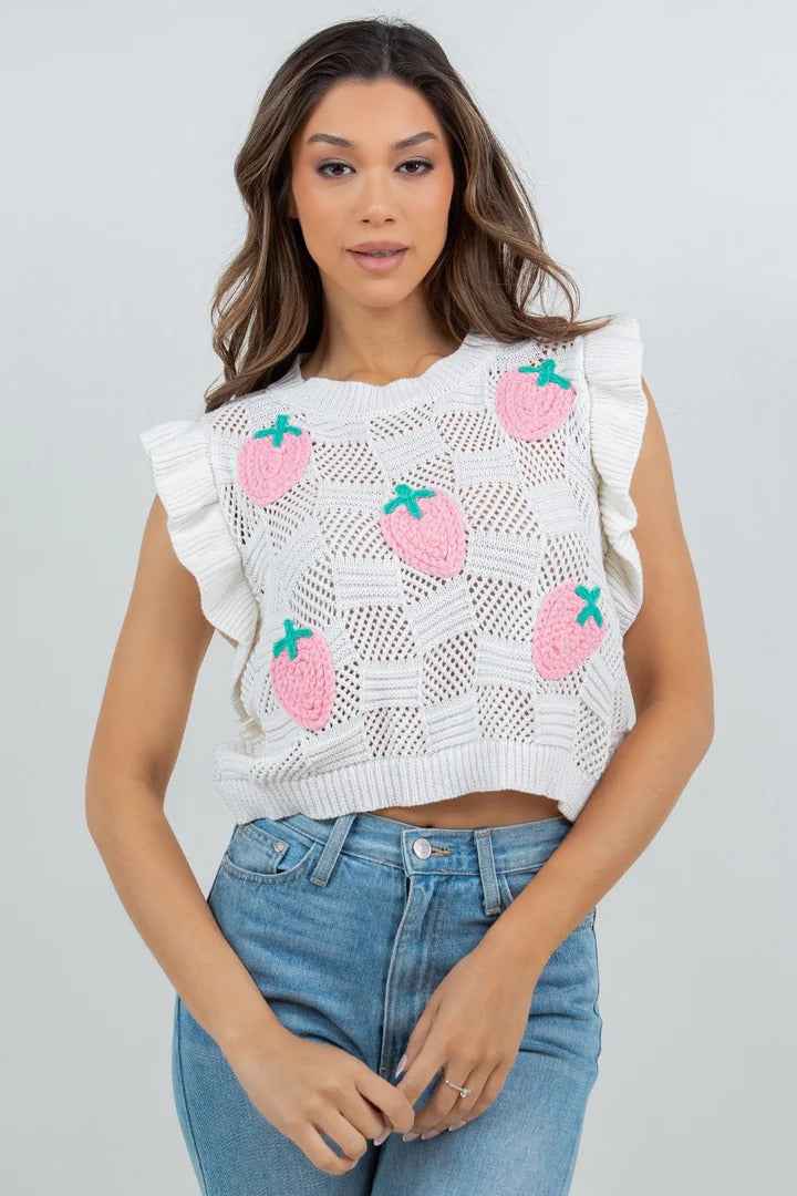 Womens Knitted Vest Hollow-Out Short Sleeveless Sweater