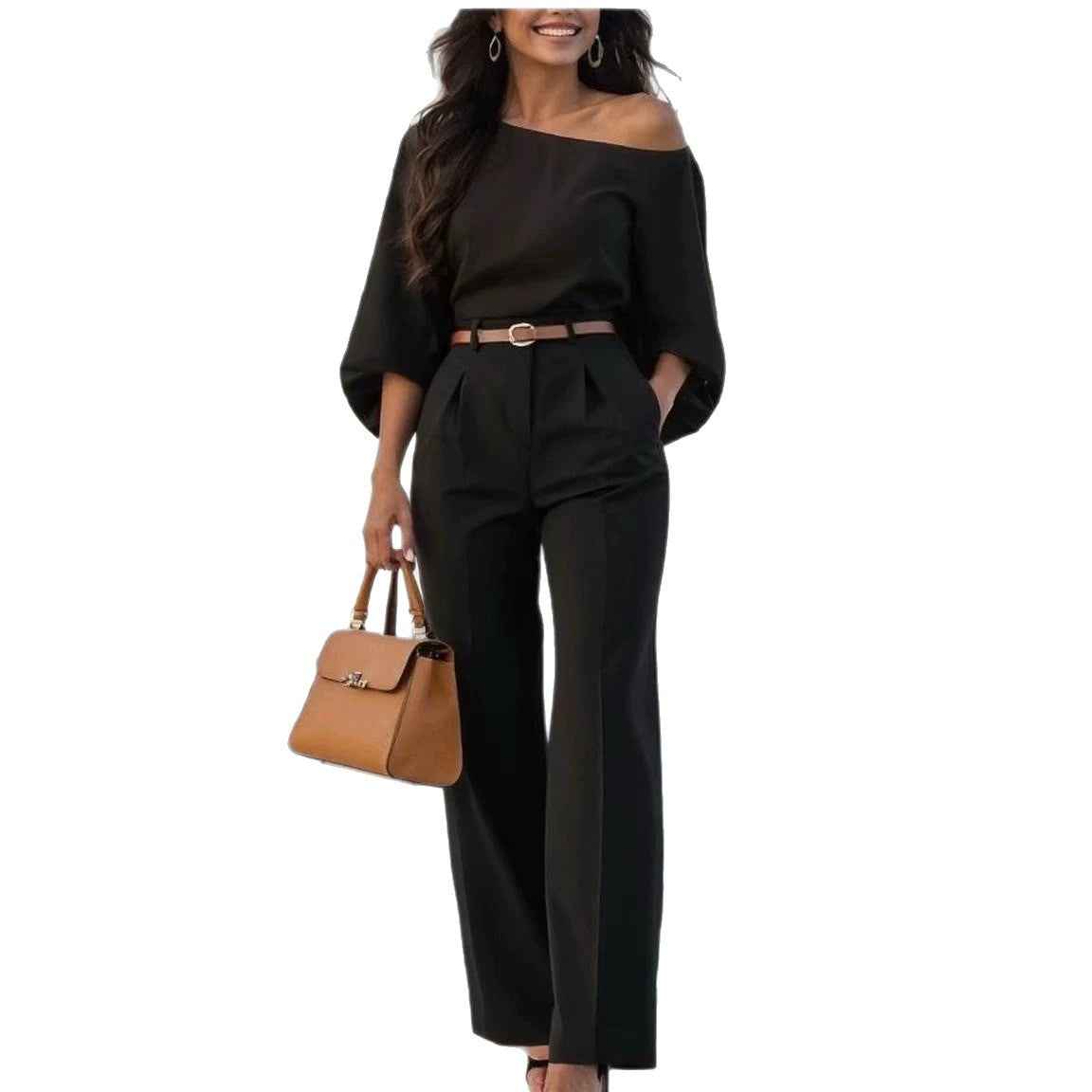 Women's High-Waist Straight-Leg Trousers – Loose Fit, Full Length