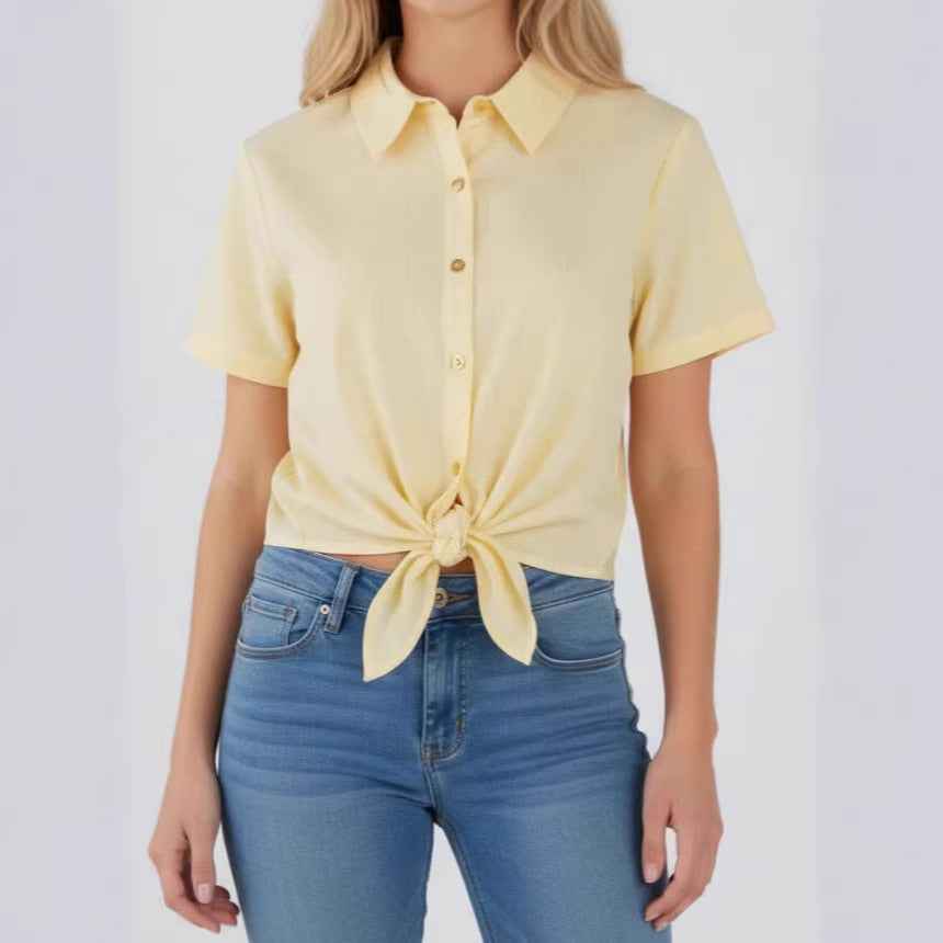 Women's Cropped Short-Sleeve Lapel Blouse