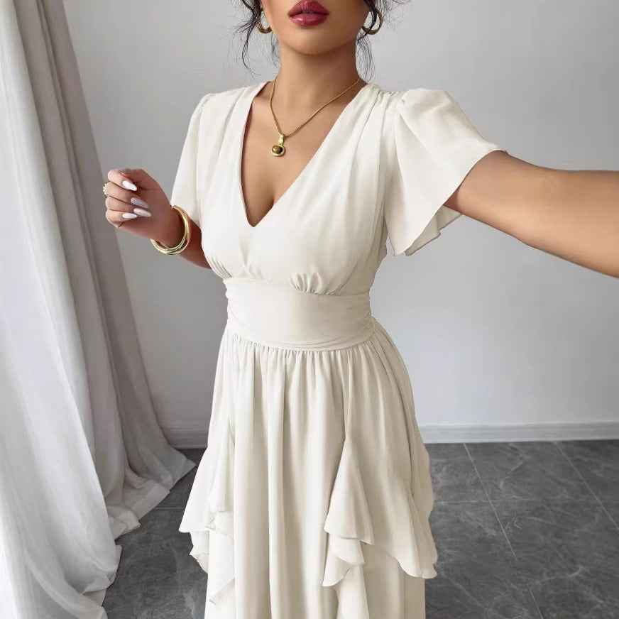 Womens Fashionable V-Neck Slim-Fit Long Dress