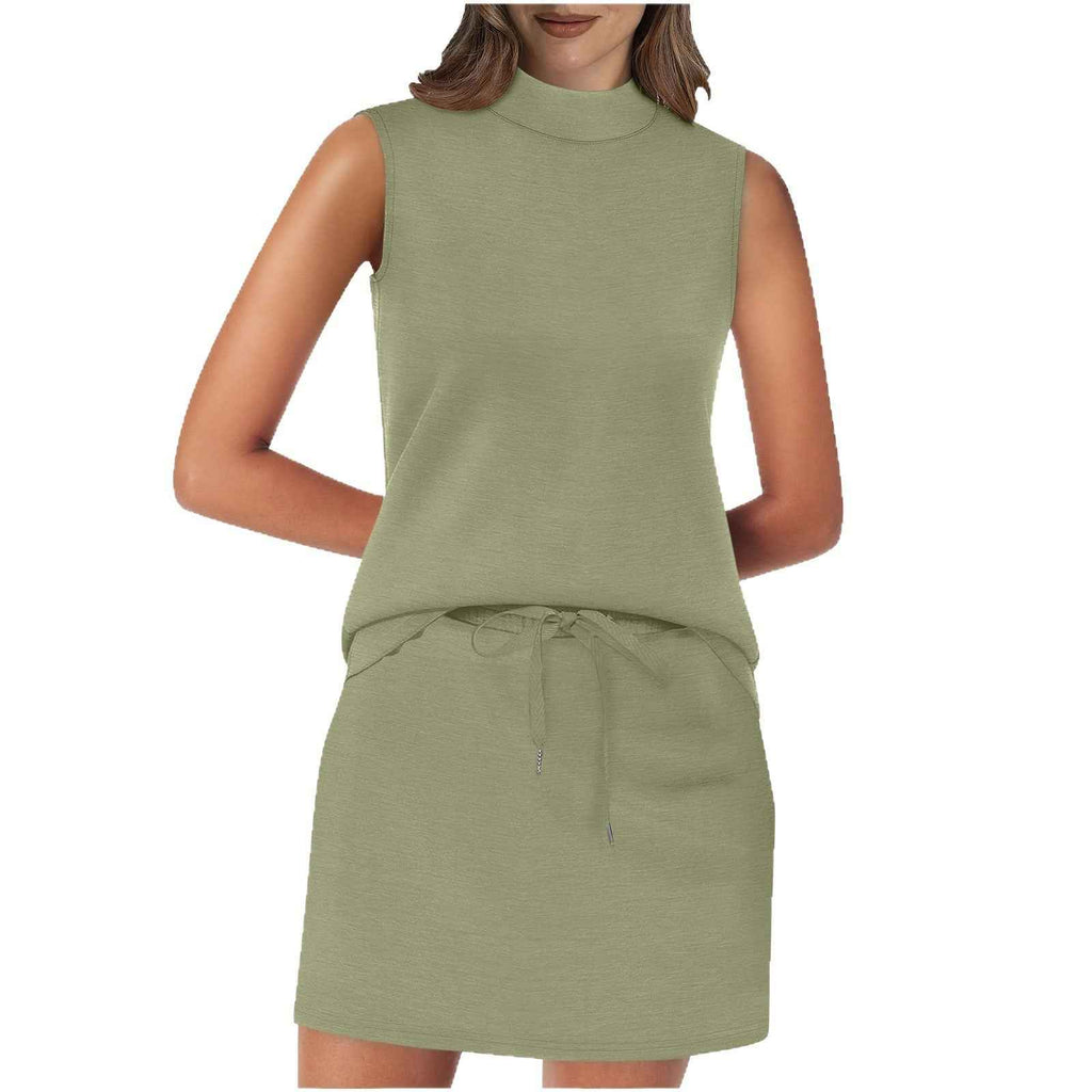 Sleeveless Stand-Neck Top And Short Skirt Two-Piece Set For Summer Beach Vacations