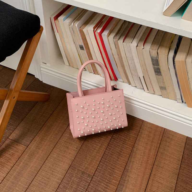 Solid-color Sweet Small Square Handbag With Rivets Single-shoulder Style