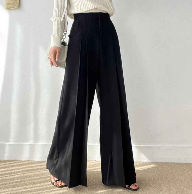 Loose-fit Draped Floor-length Wide-leg Womens Suit Pants
