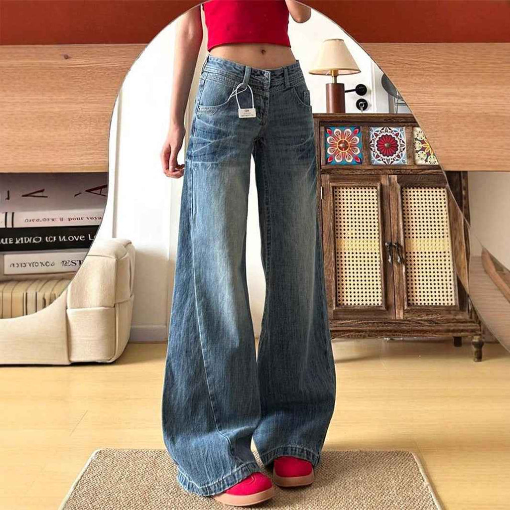 Women's High-Waist Washed Wide-Leg Denim Jeans — Brushed & Thickened