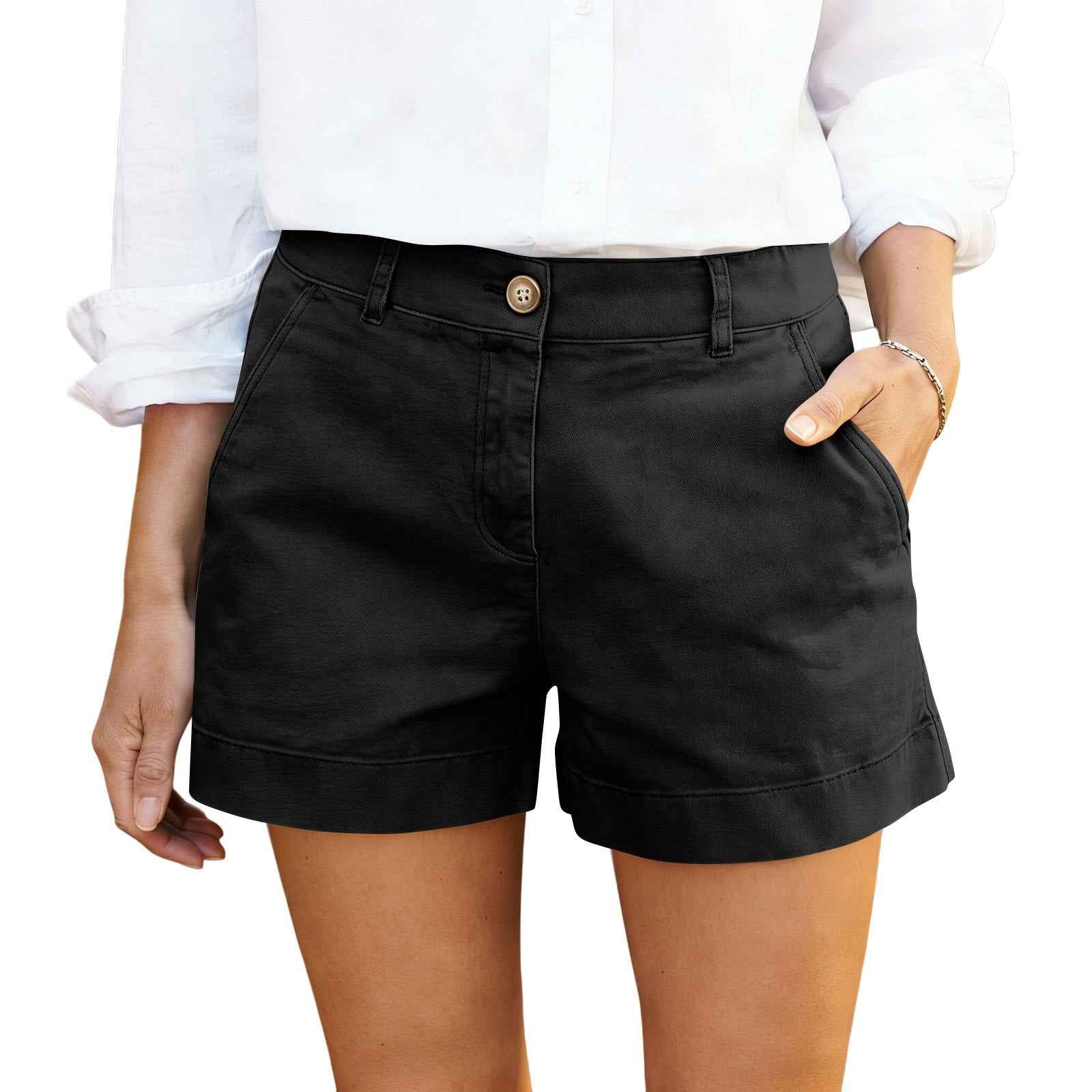 Women's Mid-High Waist Twill Cotton Hot Pants — Elegant Commuter Shorts