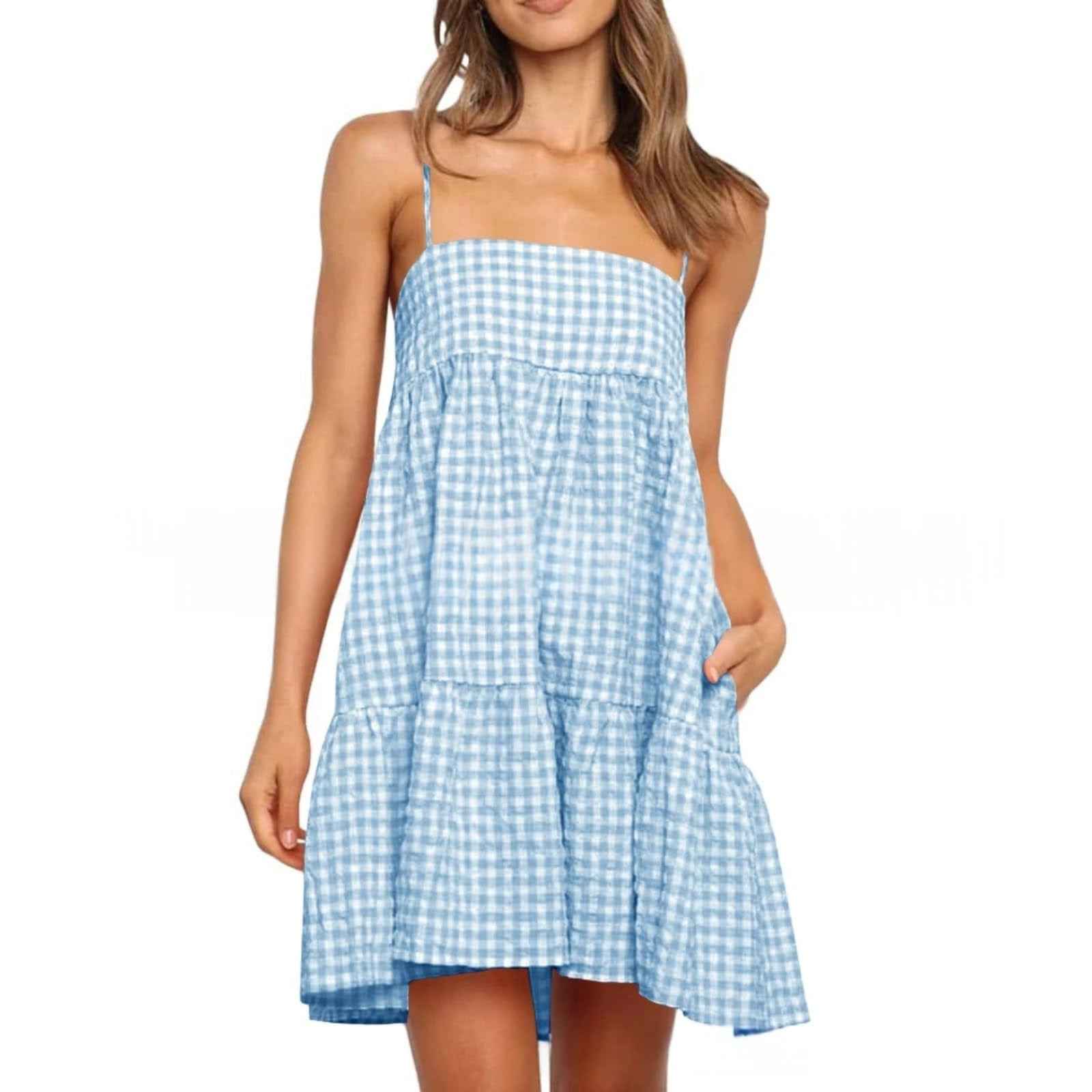 Casual Mini Dress With Shoulder Strap Ruffles And Side Pockets