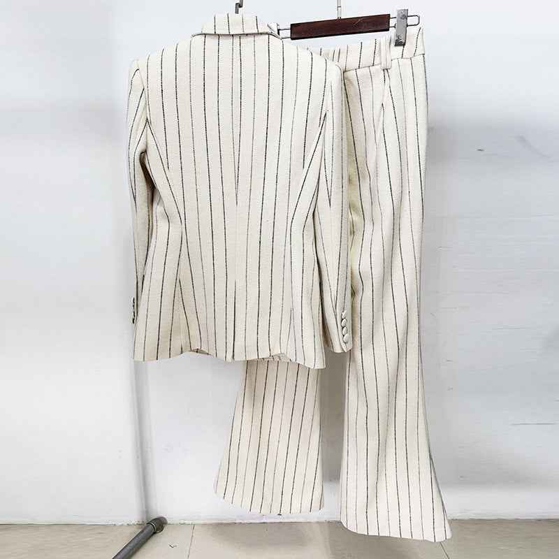 Pinstripe Brushed Suit Jacket & Pants Set — Street-Chic Two-Piece