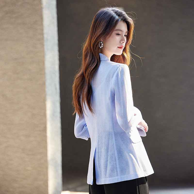 Slim-Fit Viscose Blazer — Lightweight Short-Sleeve Jacket