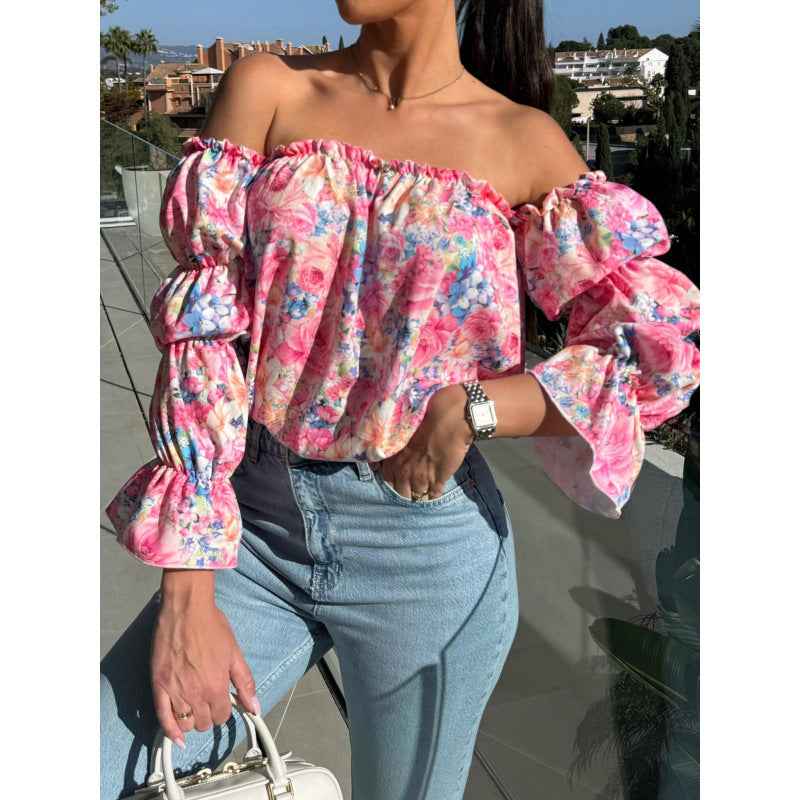 Floral Puff Sleeve Top | Waist-Cinching Long Sleeve Blouse