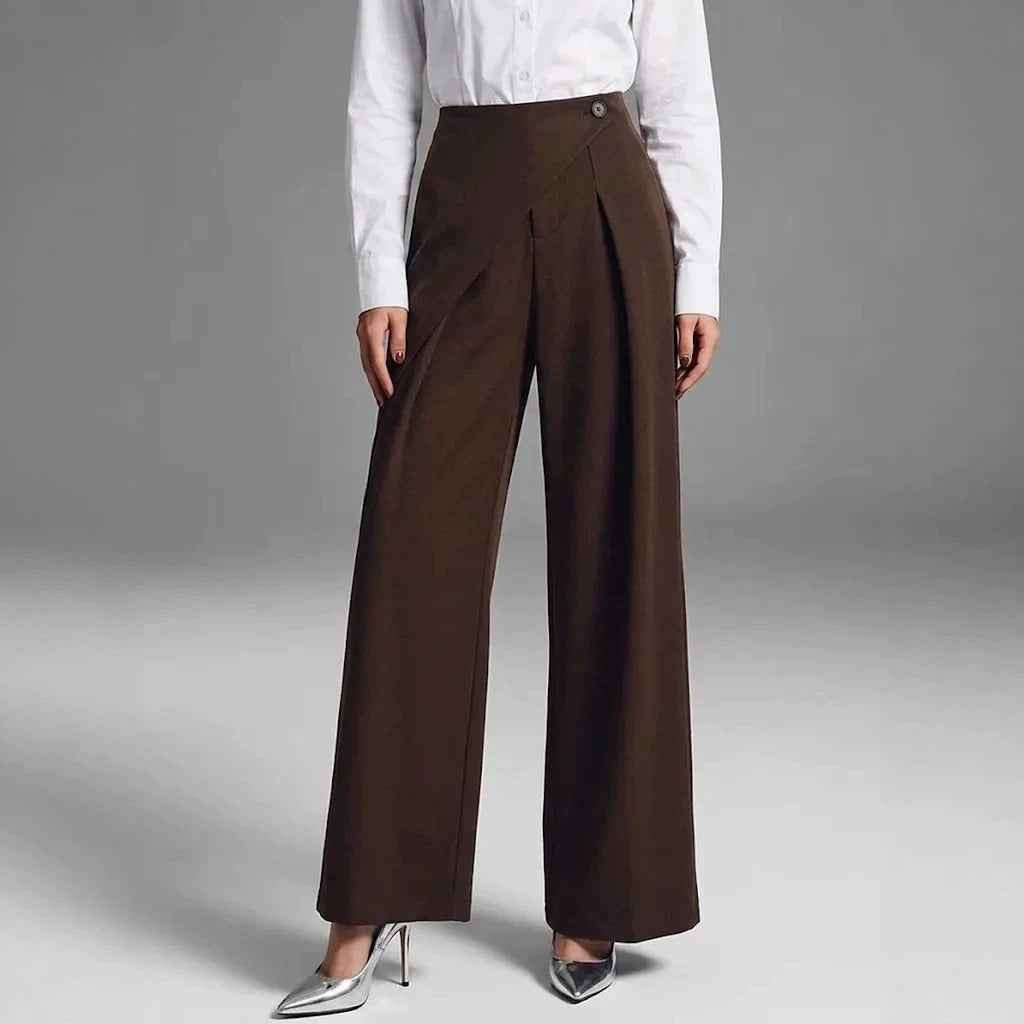 Women's High-Waist Straight-Leg Suit Trousers — Asymmetric Patchwork
