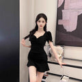 Womens Sexy V-neck White Casual Dress