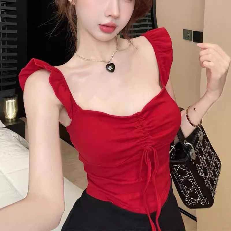 Women's Square Neck Modal Top – Puff Sleeve Tie-Detail Camisole