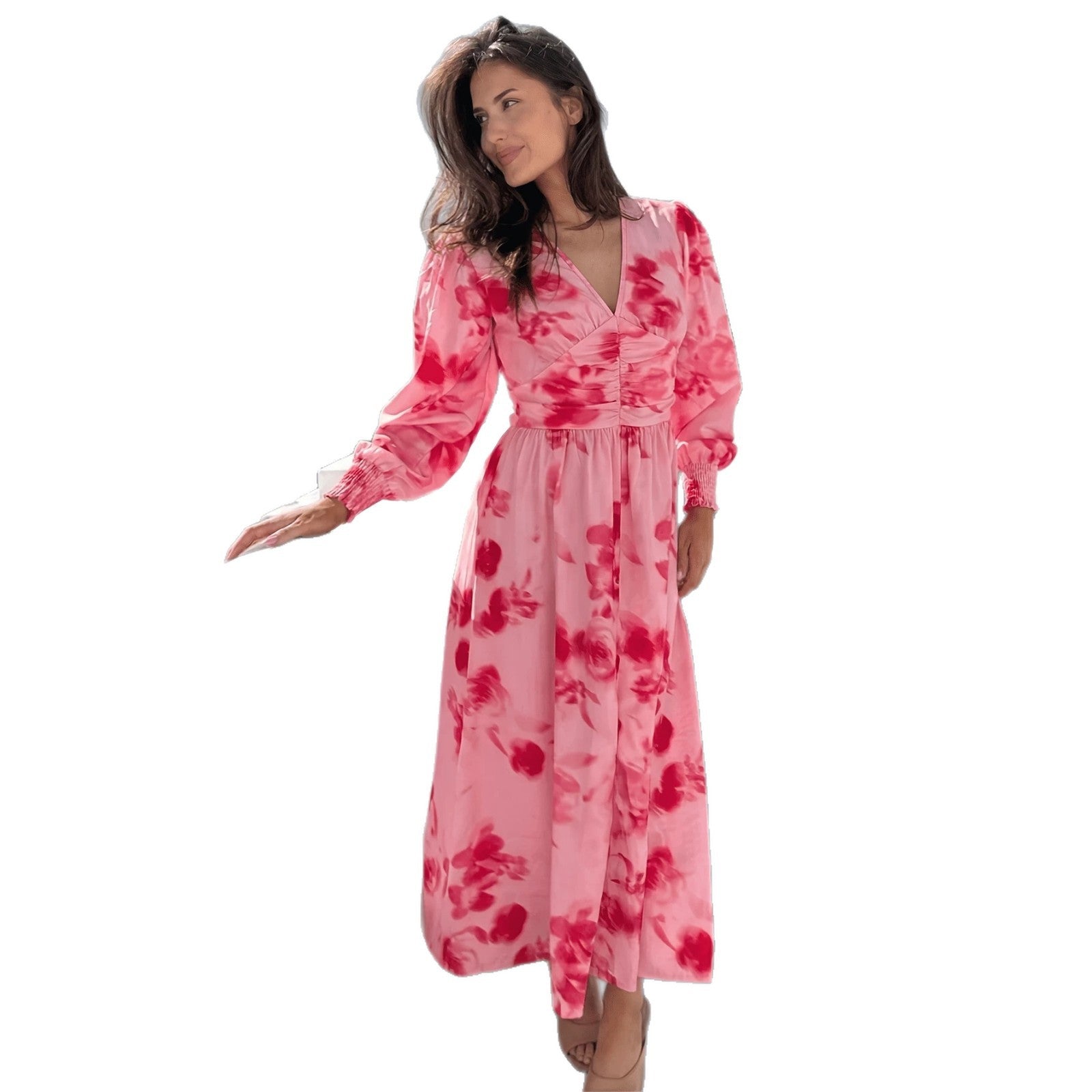3D Floral Slim-Fit Midi Dress with Lace-Up & Satin Ribbon