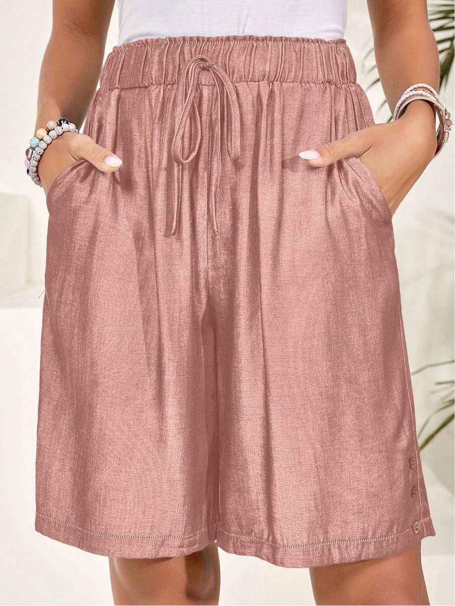 High-Waist Casual Shorts — Solid Color, Resort Style