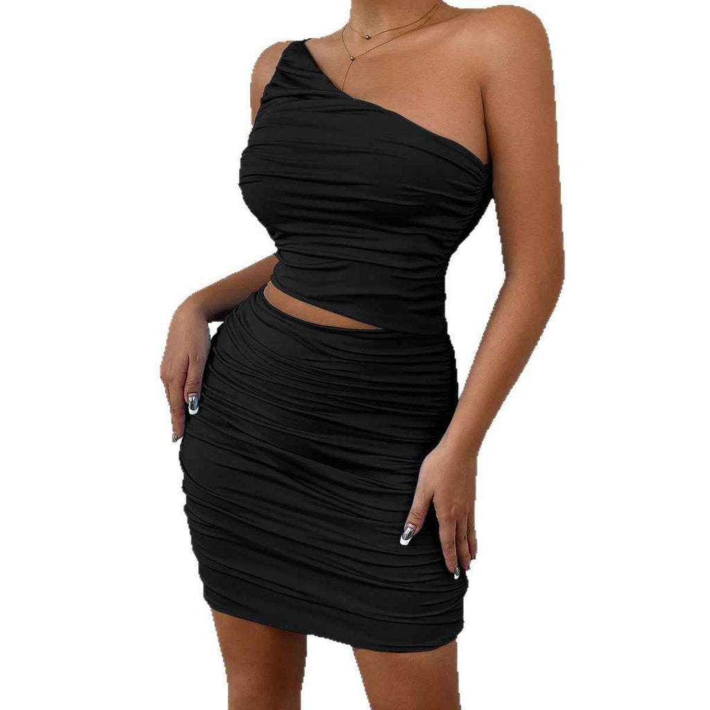 Off-Shoulder Sheath Dress – Ruched, Slim Fit, Elastic Waist
