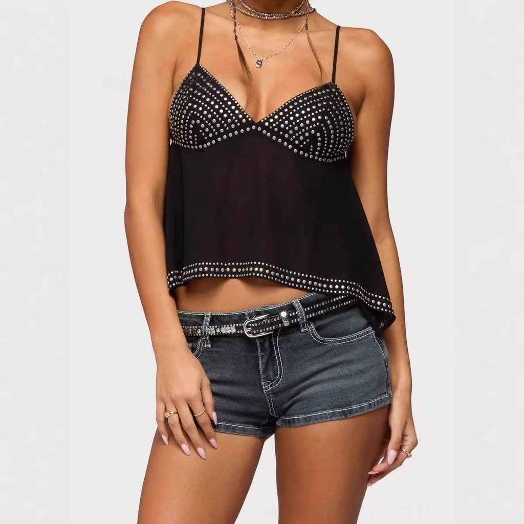 Sequin 3D-Effect Tie-Strap Slim-Fit Top