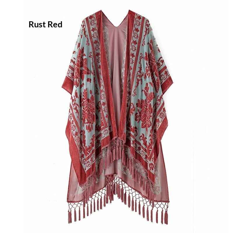 Bohemian Fringed Shawl – Handmade Long Wrap, 19 Colors