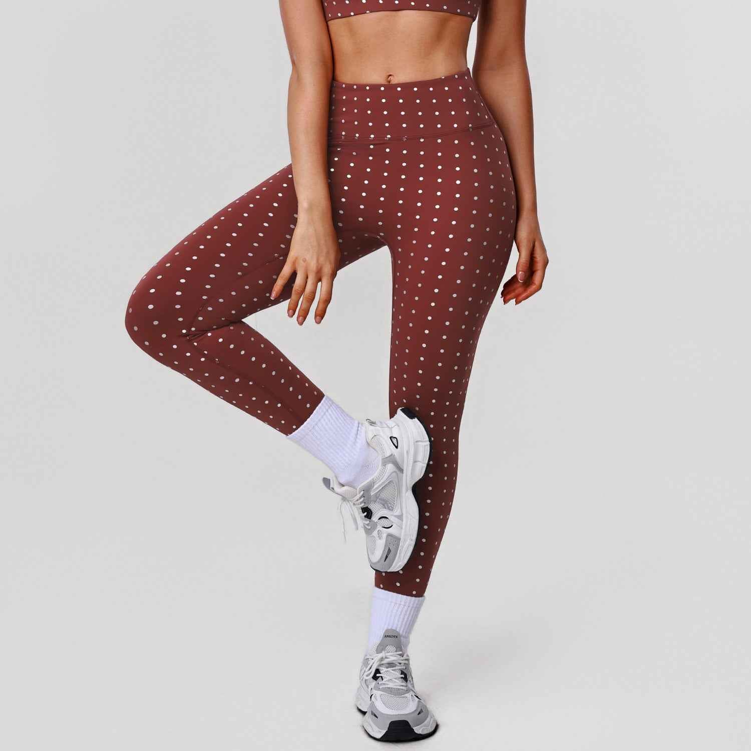 High-Waist Silver Polka-Dot Yoga Pants