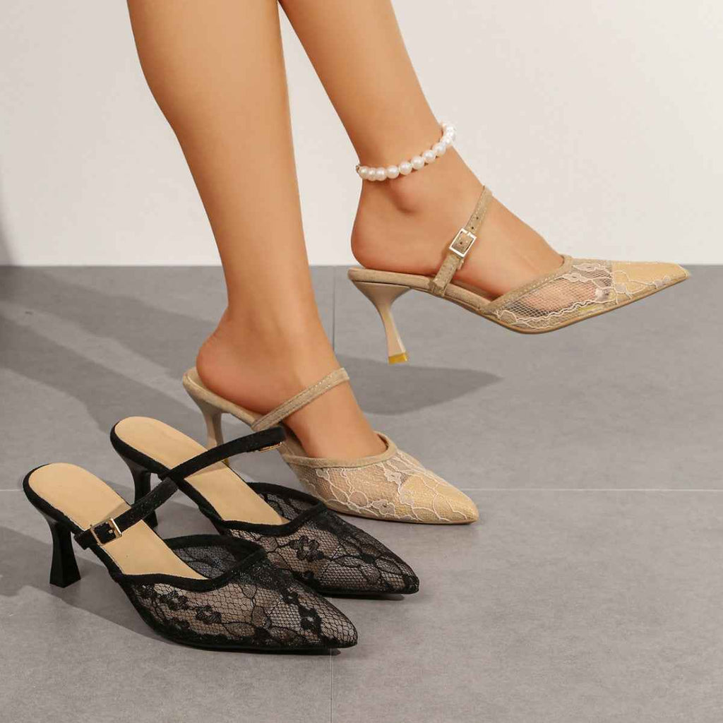 Mesh Pointed Toe Closed Mules — Apricot & Black, EU 35–42