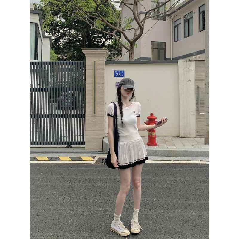 Women's Knit Three-Quarter Sleeve Top & A-Line Skirt Set