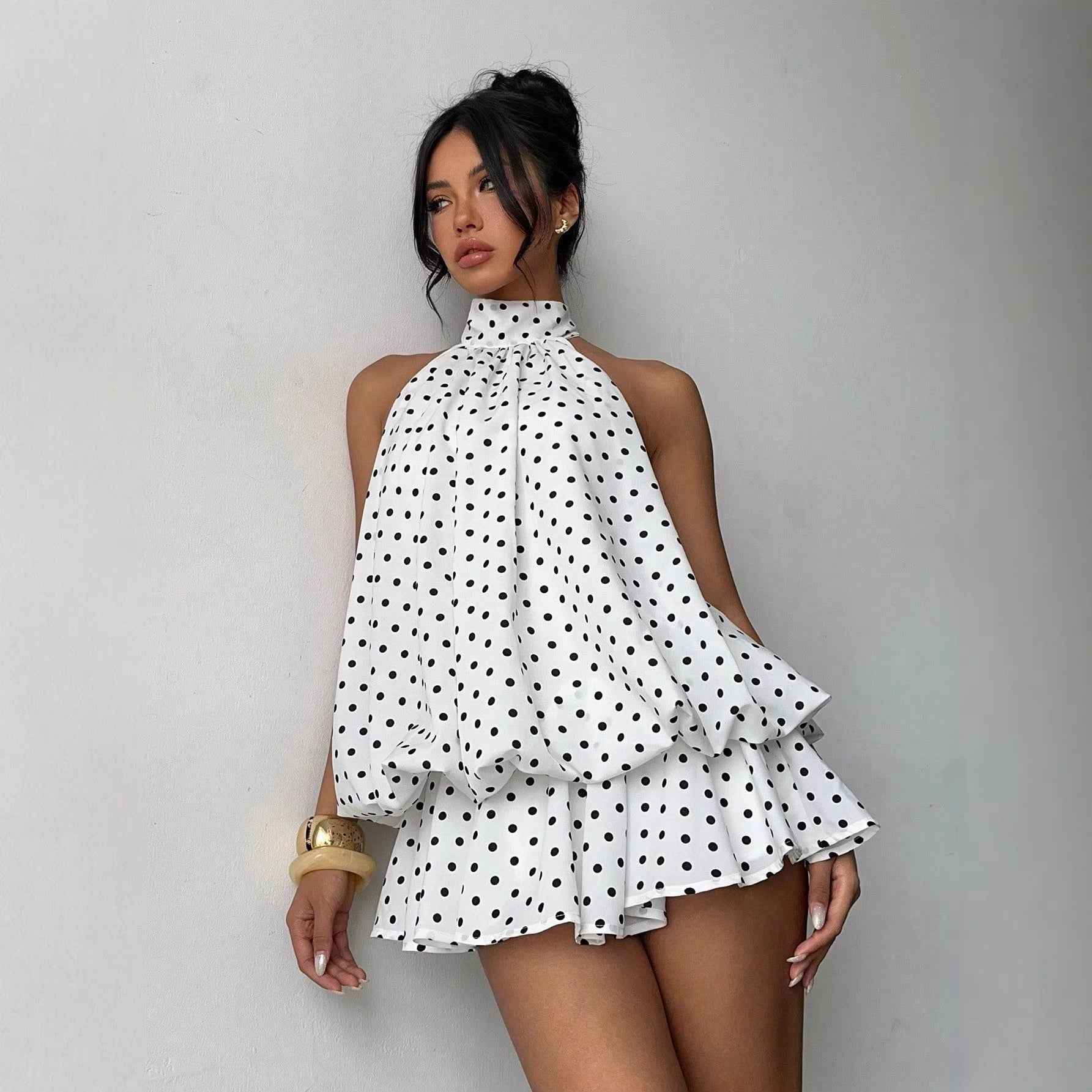 Polka Dot Halterneck A-Line Mini Dress