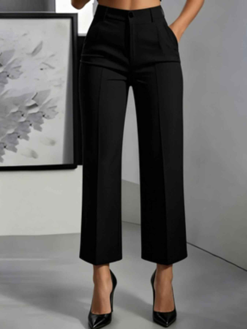 High-Waist Straight-Leg Cropped Trousers