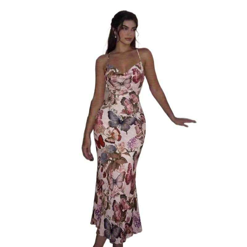 Open-Back Long Dress – High-Waist, Slim Fit, Straight Cut