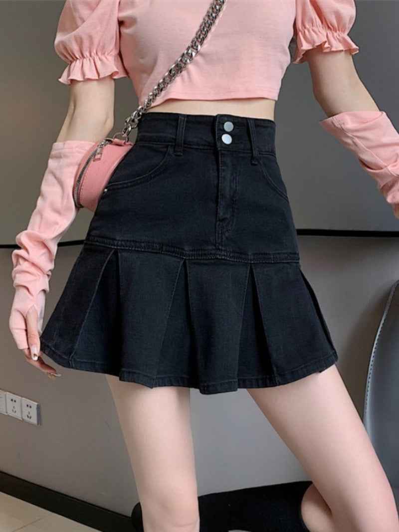 Retro High Waist Denim Skirt For Women