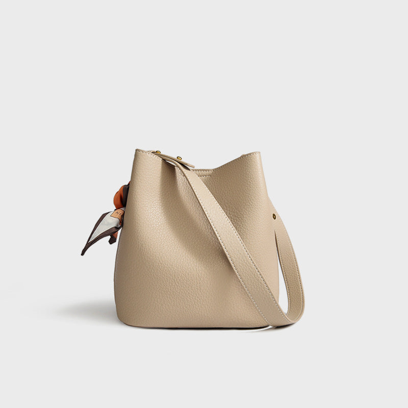 Genuine Leather Bucket Crossbody Bag – Soft Cowhide Everyday Bag