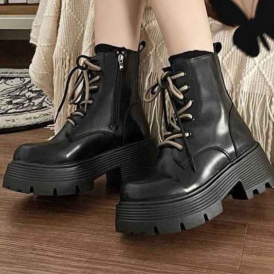 Round-Toe Block Heel Boots in PU Leather