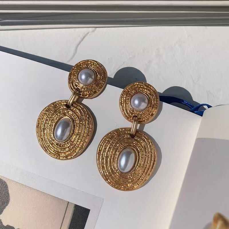 Retro Textured Pearl Long Dangle Earrings – Bold Hong Kong Style Jewelry
